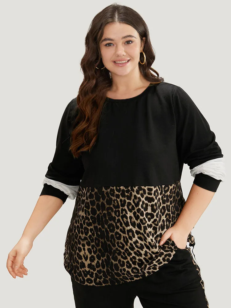 Leopard Patchwork Contrast T-shirt sold by Bloomchic