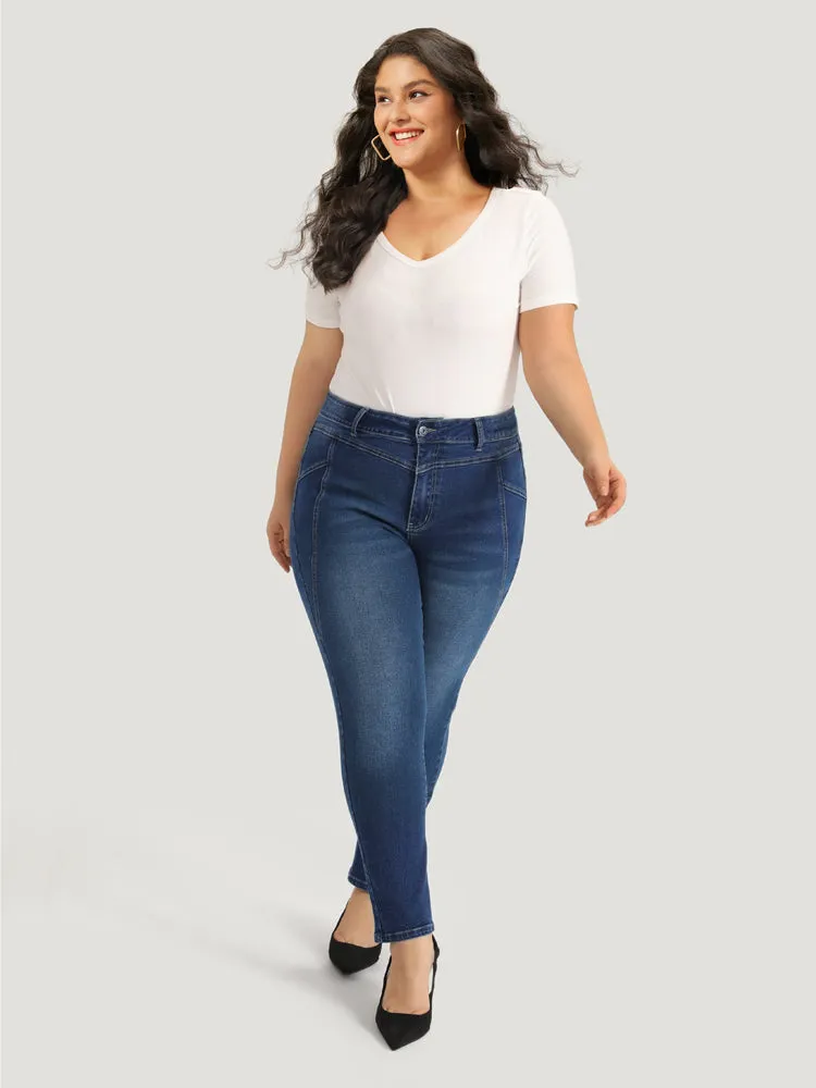 Solid Very Stretchy Patchwork High Rise Jeans sold by Bloomchic