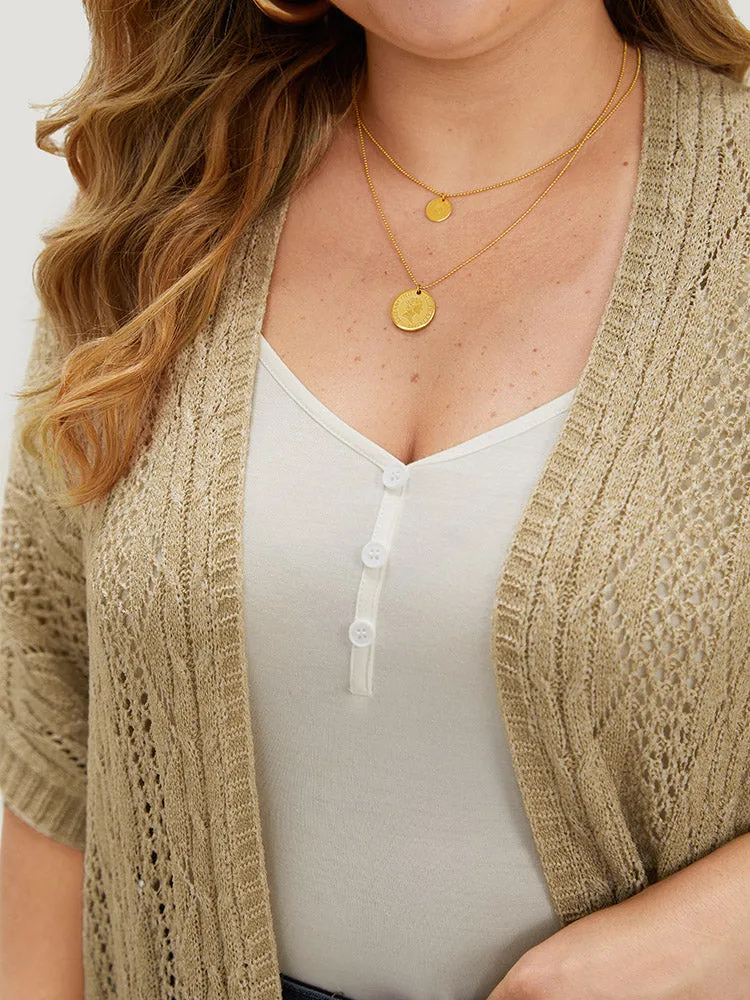 Solid Fringe Trim Geometric Eyelet Batwing Sleeve Cardigan sold by Bloomchic product image thumbnail 5