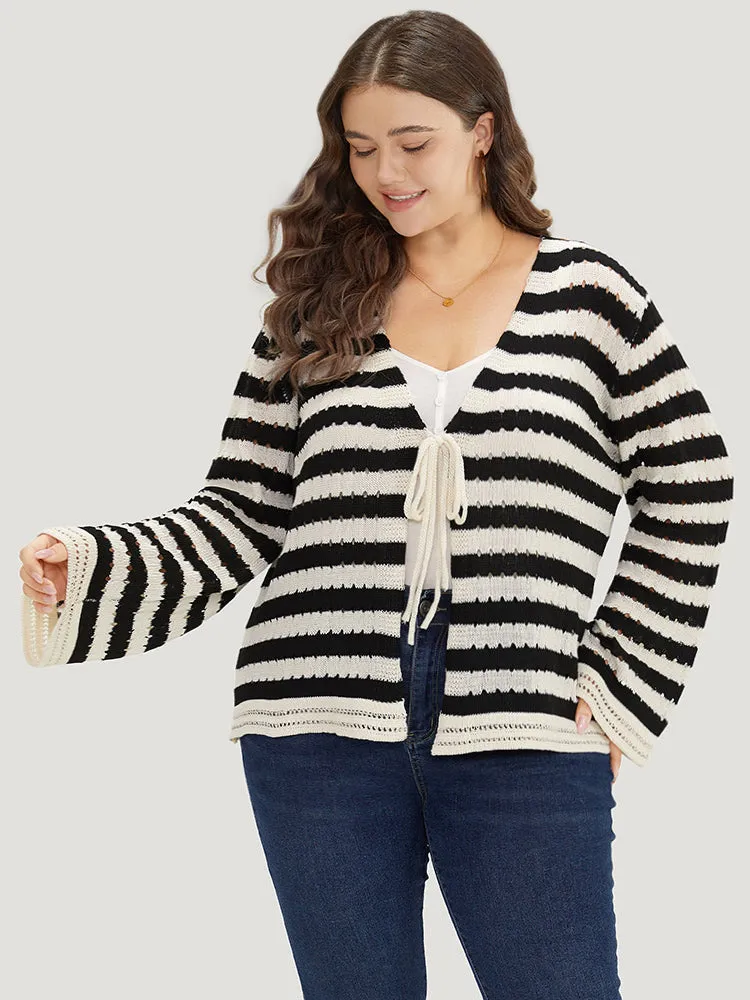 Striped Ties Front Eyelet Lace Cardigan sold by Bloomchic product image thumbnail 3