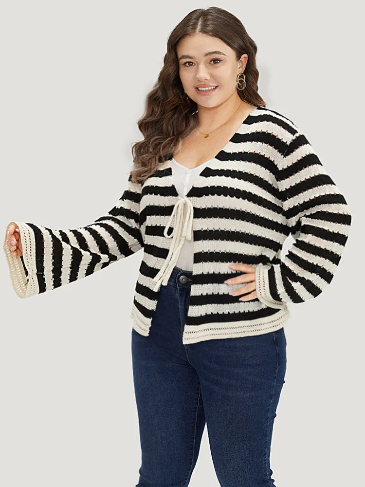Striped Ties Front Eyelet Lace Cardigan sold by Bloomchic product image thumbnail 4