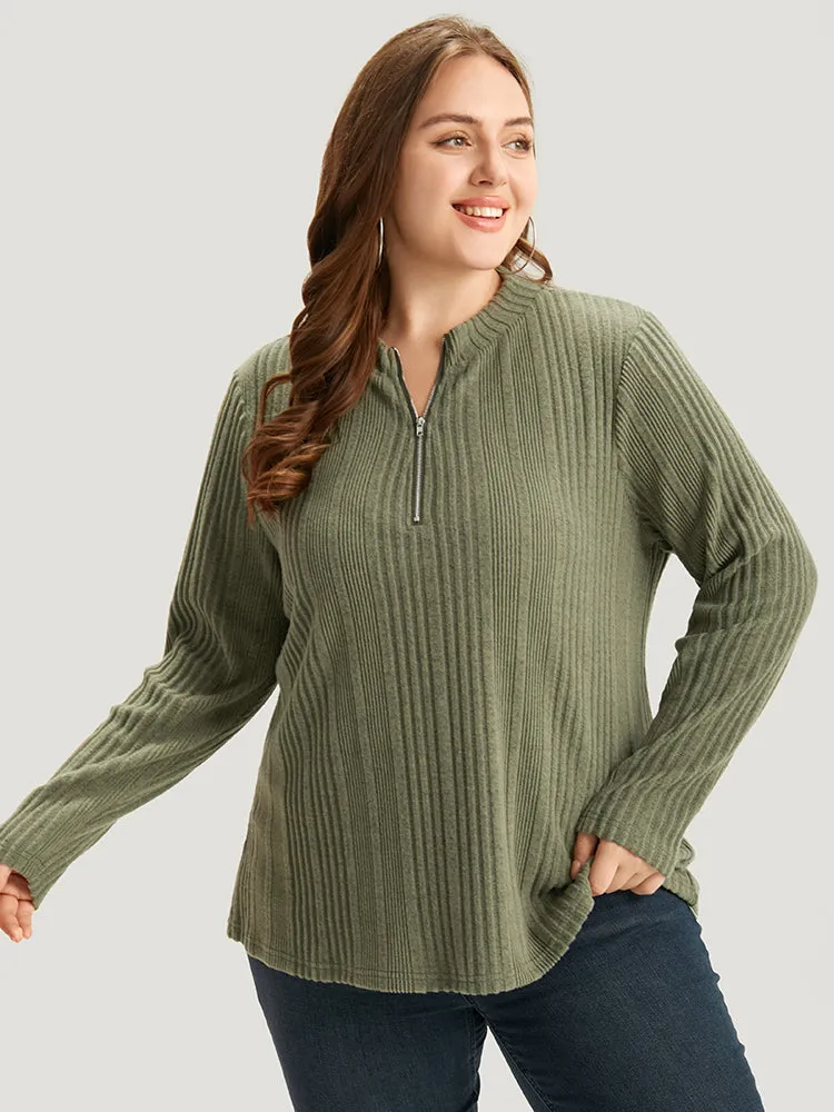 Plain Rib Knit Half Zip T-shirt sold by Bloomchic product image thumbnail 5