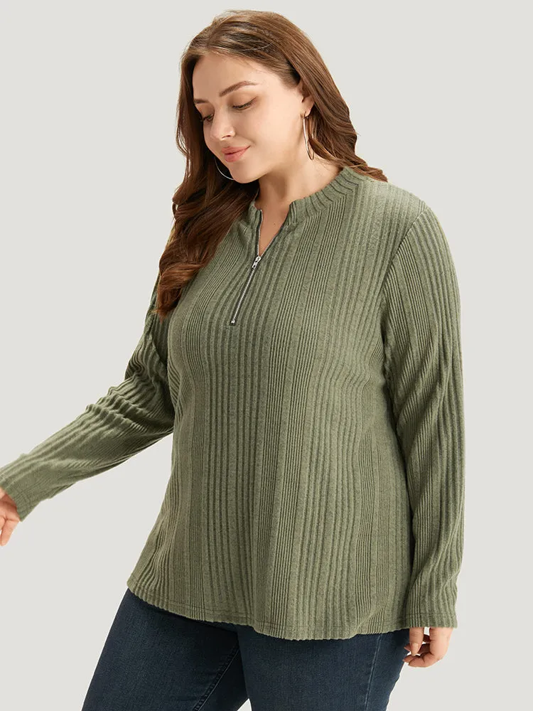 Plain Rib Knit Half Zip T-shirt sold by Bloomchic product image thumbnail 3