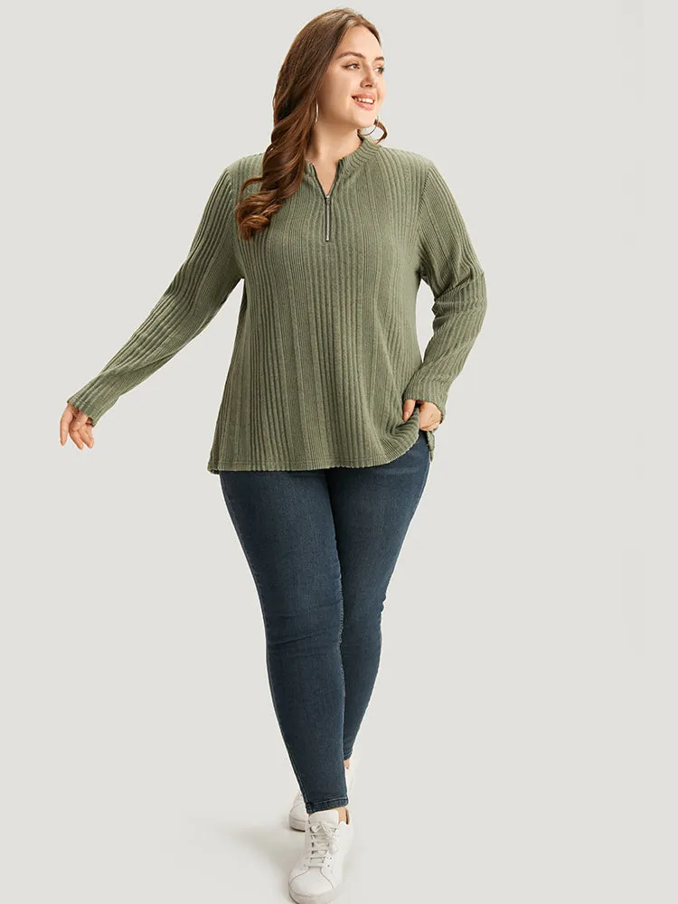 Plain Rib Knit Half Zip T-shirt sold by Bloomchic product image thumbnail 4