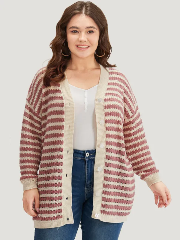 Striped Button Through Cut Out Cardigan sold by Bloomchic