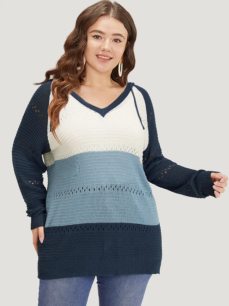 Colorblock Hooded Raglan Sleeve Eyelet Pullover sold by Bloomchic product image thumbnail 4