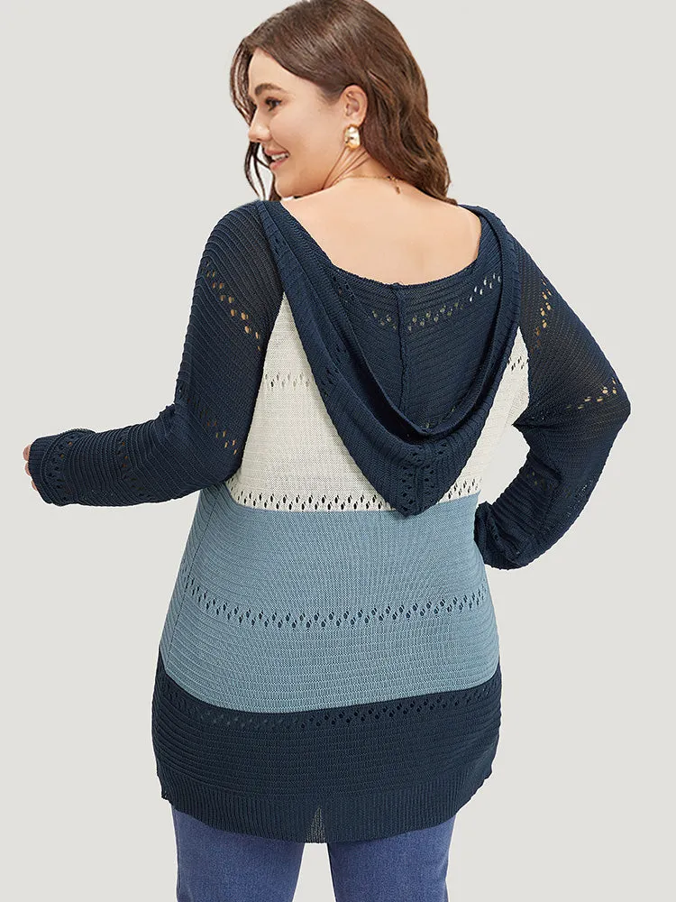 Colorblock Hooded Raglan Sleeve Eyelet Pullover sold by Bloomchic product image thumbnail 2