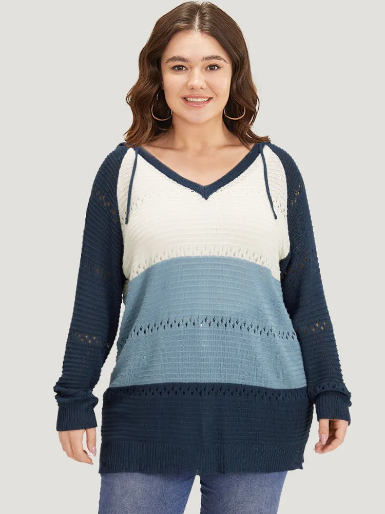 Colorblock Hooded Raglan Sleeve Eyelet Pullover sold by Bloomchic product image thumbnail 3