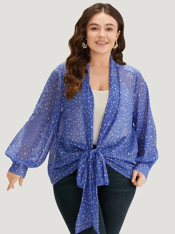 UltraCool Star Print Lapel Collar Bowknot Kimono sold by Bloomchic