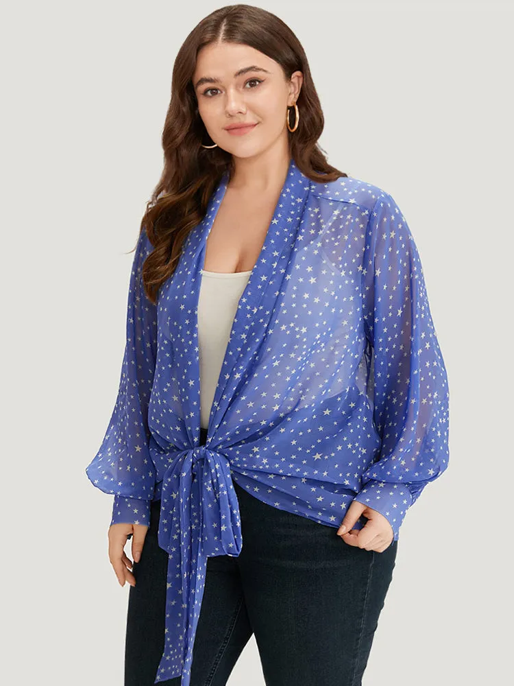 UltraCool Star Print Lapel Collar Bowknot Kimono sold by Bloomchic product image thumbnail 3