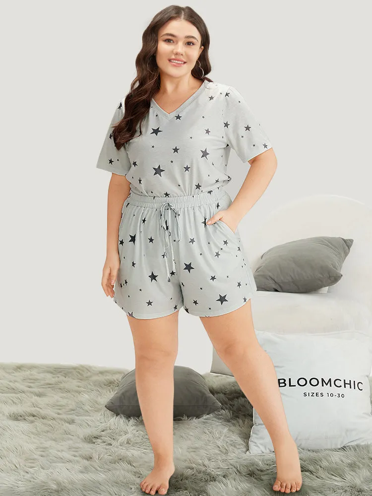 Star Print Elastic Waist Bowknot Sleep Shorts sold by Bloomchic product image thumbnail 4