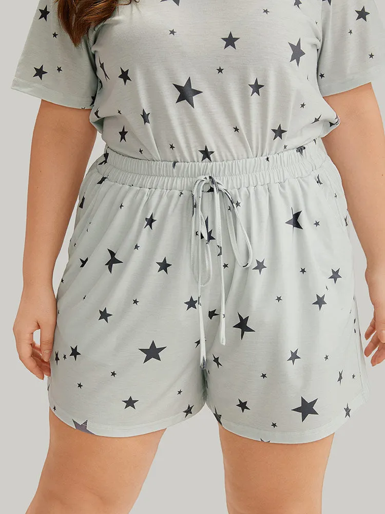 Star Print Elastic Waist Bowknot Sleep Shorts sold by Bloomchic