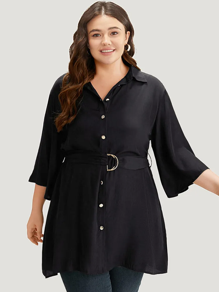 Halloween Plain Button Up Shirt Collar Buckle Detail Coat sold by Bloomchic