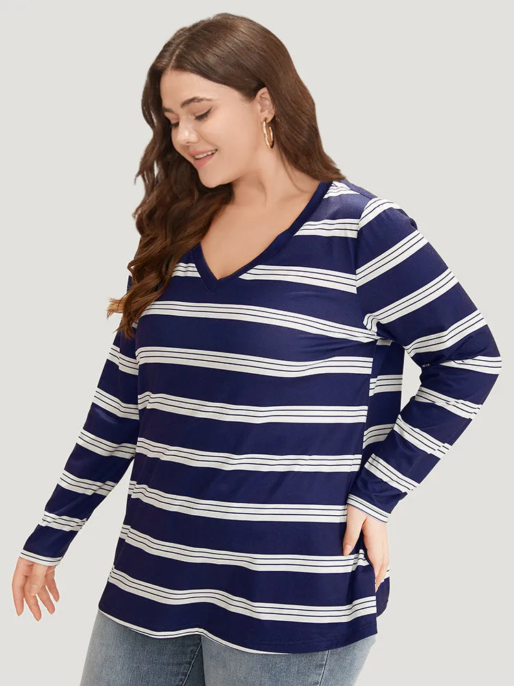 Striped Print V Neck T-shirt sold by Bloomchic product image thumbnail 4