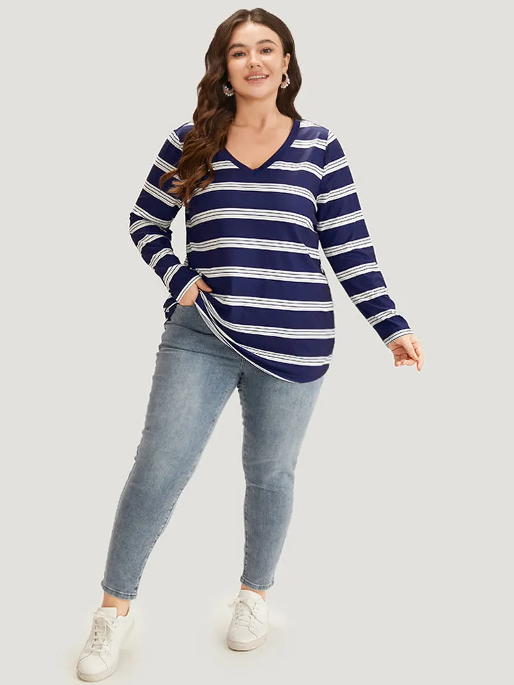 Striped Print V Neck T-shirt sold by Bloomchic product image thumbnail 3