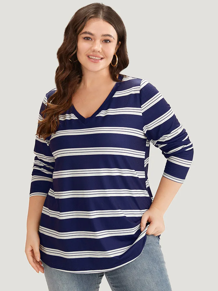 Striped Print V Neck T-shirt sold by Bloomchic product image thumbnail 2