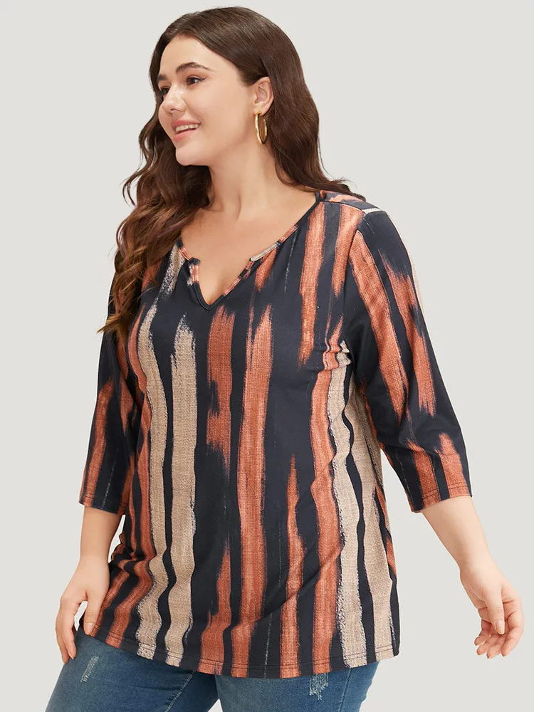 Brush Print Notched Three Quater Length Sleeve T-shirt sold by Bloomchic product image thumbnail 3