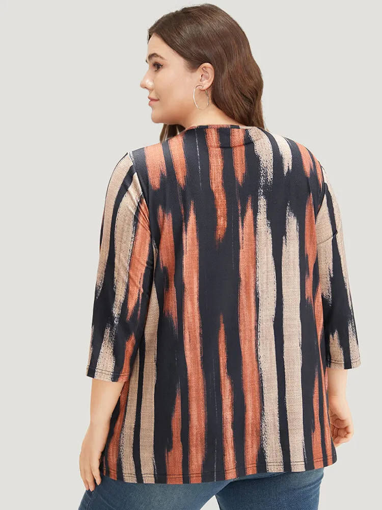 Brush Print Notched Three Quater Length Sleeve T-shirt sold by Bloomchic product image thumbnail 2