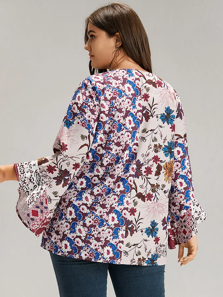 Bandana Print Patchwork Bell Sleeve Blouse sold by Bloomchic product image thumbnail 4