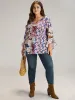 Bandana Print Patchwork Bell Sleeve Blouse sold by Bloomchic