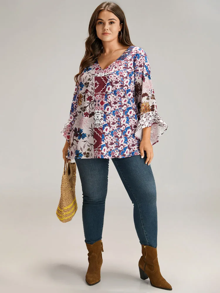 Bandana Print Patchwork Bell Sleeve Blouse sold by Bloomchic product image thumbnail 3
