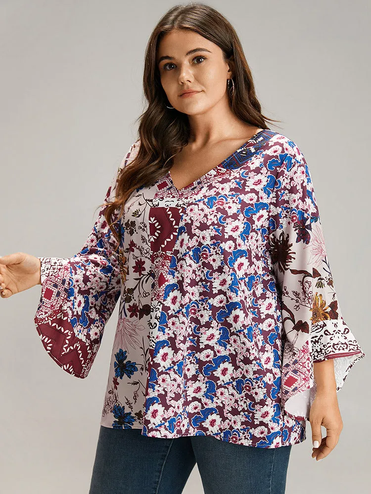 Bandana Print Patchwork Bell Sleeve Blouse sold by Bloomchic product image thumbnail 2
