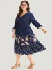 Polka Dot Patchwork Floral Knot Pocket Lantern Sleeve Dress sold by Bloomchic