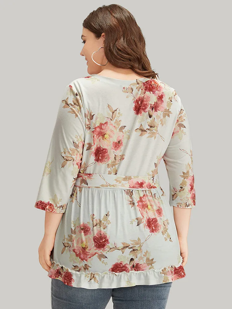 Floral Print Belted Frill Trim T-shirt sold by Bloomchic product image thumbnail 5