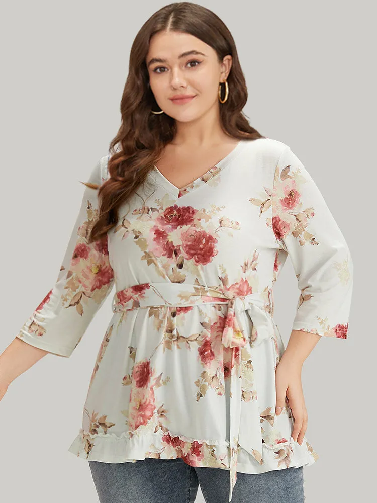 Floral Print Belted Frill Trim T-shirt sold by Bloomchic product image thumbnail 2