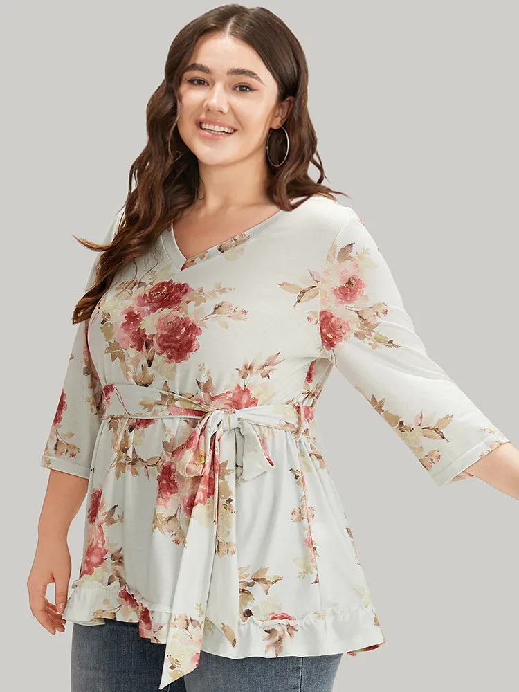 Floral Print Belted Frill Trim T-shirt sold by Bloomchic product image thumbnail 3