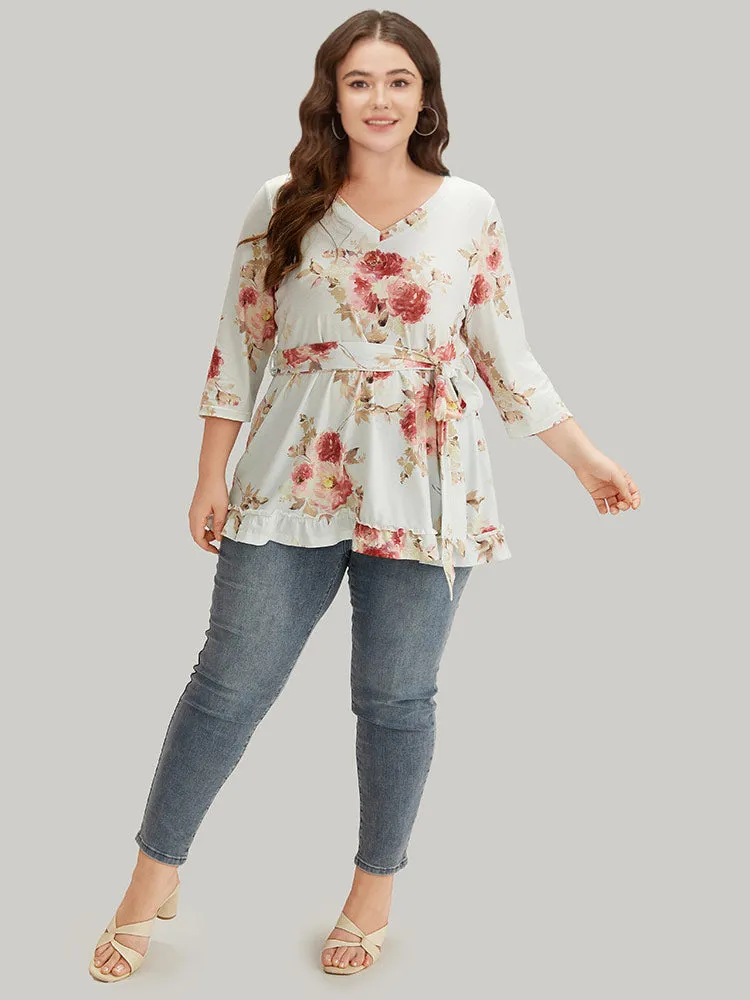 Floral Print Belted Frill Trim T-shirt sold by Bloomchic product image thumbnail 4