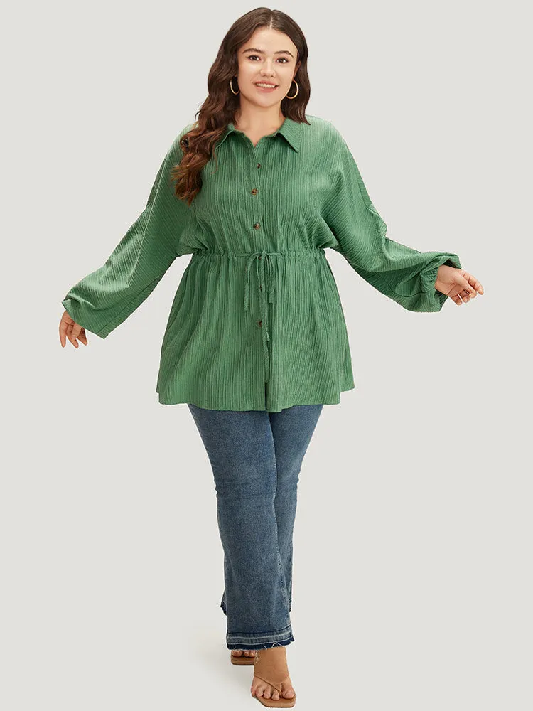 Plain Shirt Collar Drawstring Button Through Lantern Sleeve Coat sold by Bloomchic product image thumbnail 4