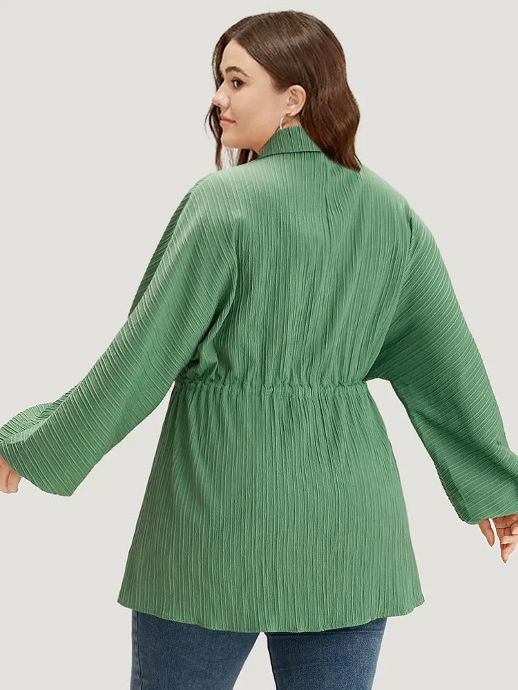 Plain Shirt Collar Drawstring Button Through Lantern Sleeve Coat sold by Bloomchic product image thumbnail 2