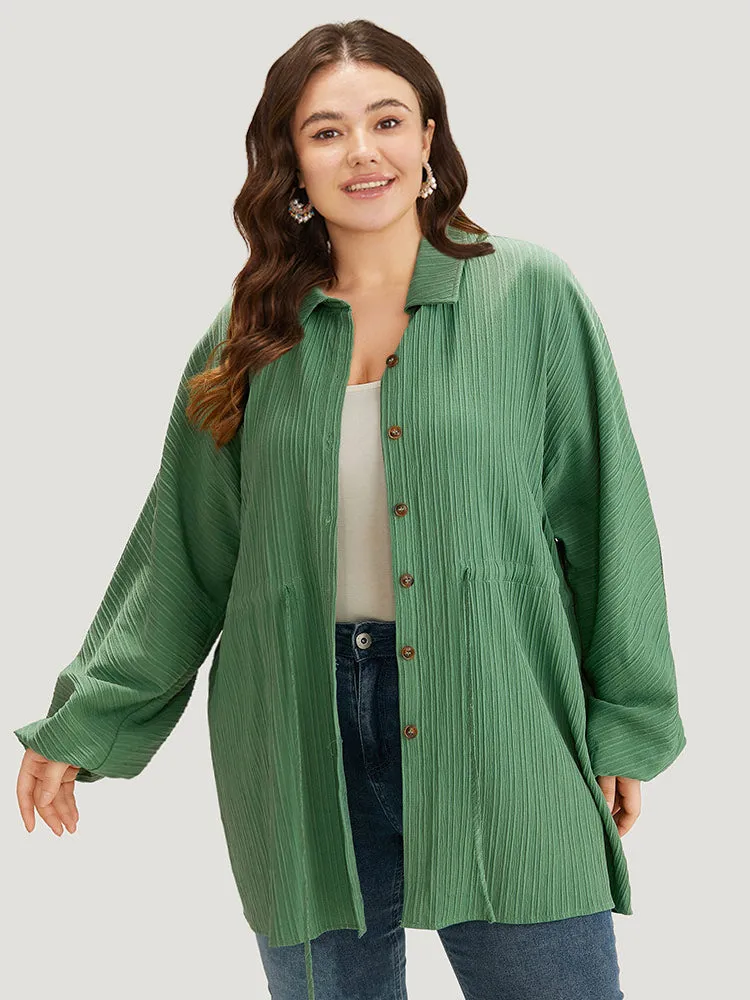 Plain Shirt Collar Drawstring Button Through Lantern Sleeve Coat sold by Bloomchic product image thumbnail 5