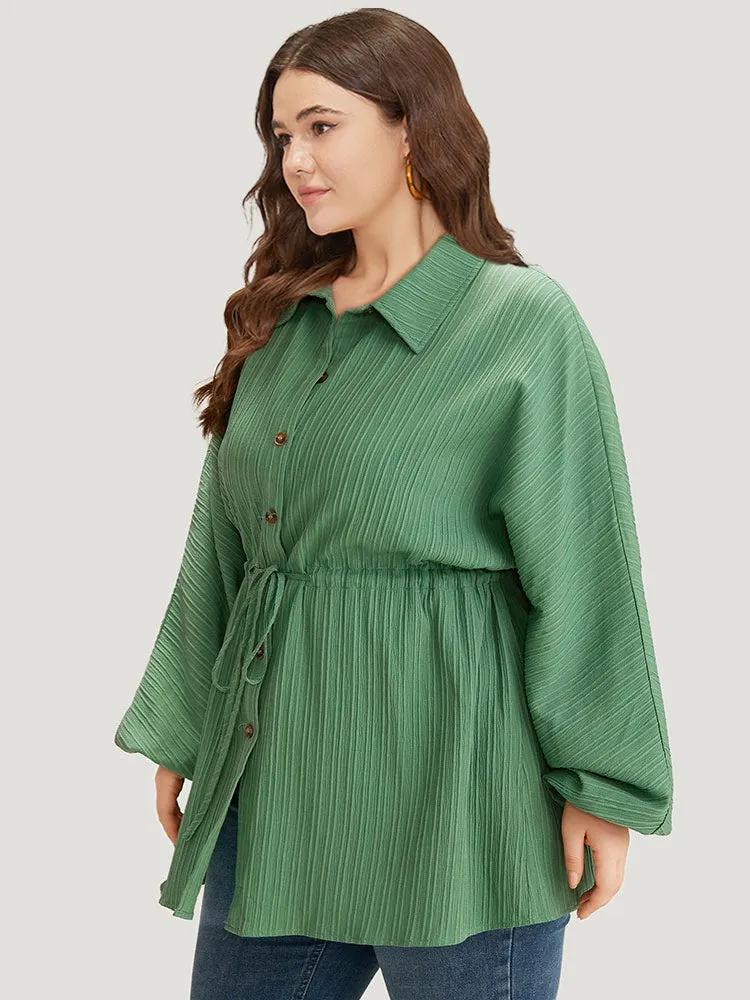 Plain Shirt Collar Drawstring Button Through Lantern Sleeve Coat sold by Bloomchic product image thumbnail 3