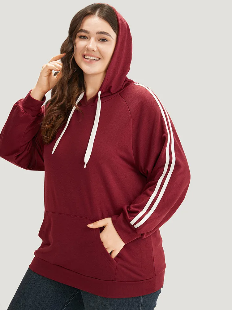Contrast Seam Detail Drawstring Pocket Hooded Raglan Sleeve Sweatshirt sold by Bloomchic product image thumbnail 4