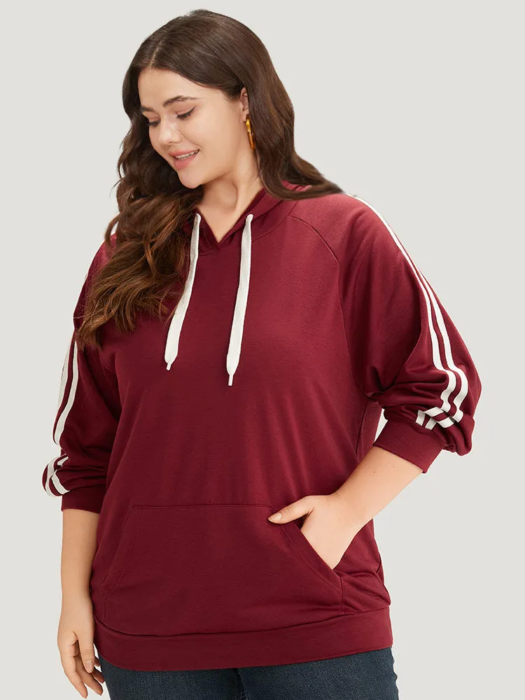 Contrast Seam Detail Drawstring Pocket Hooded Raglan Sleeve Sweatshirt sold by Bloomchic