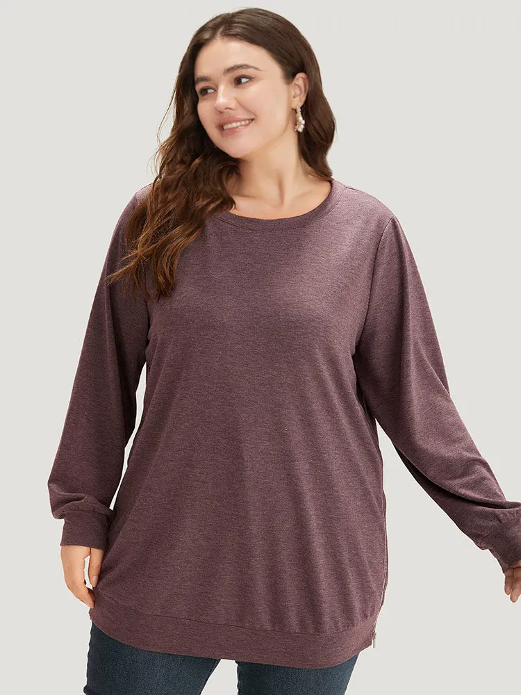 Plain Zipper Round Neck Elastic Cuffs Sweatshirt sold by Bloomchic product image thumbnail 2