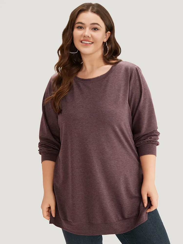 Plain Zipper Round Neck Elastic Cuffs Sweatshirt sold by Bloomchic