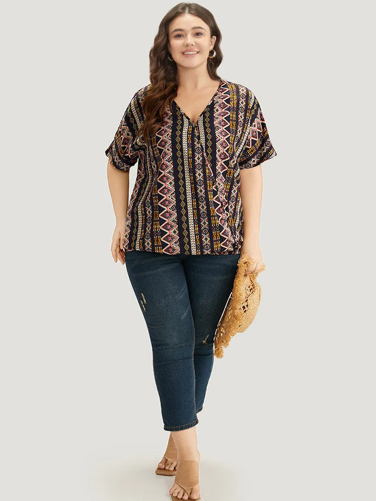 Boho Print V Neck Wrap Blouse sold by Bloomchic product image thumbnail 4