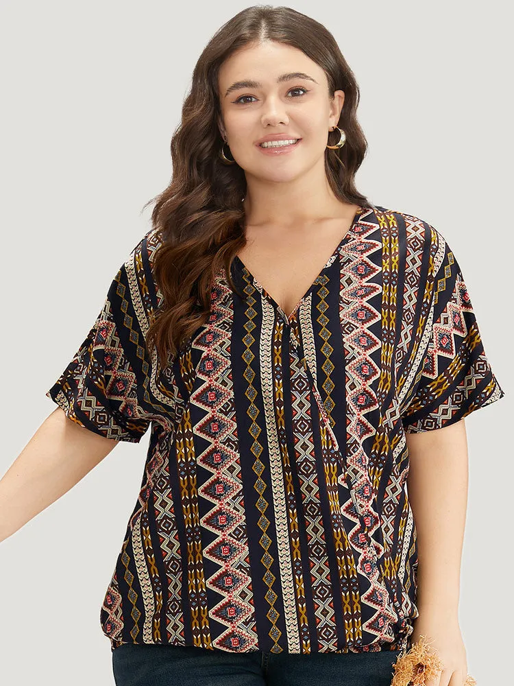 Boho Print V Neck Wrap Blouse sold by Bloomchic