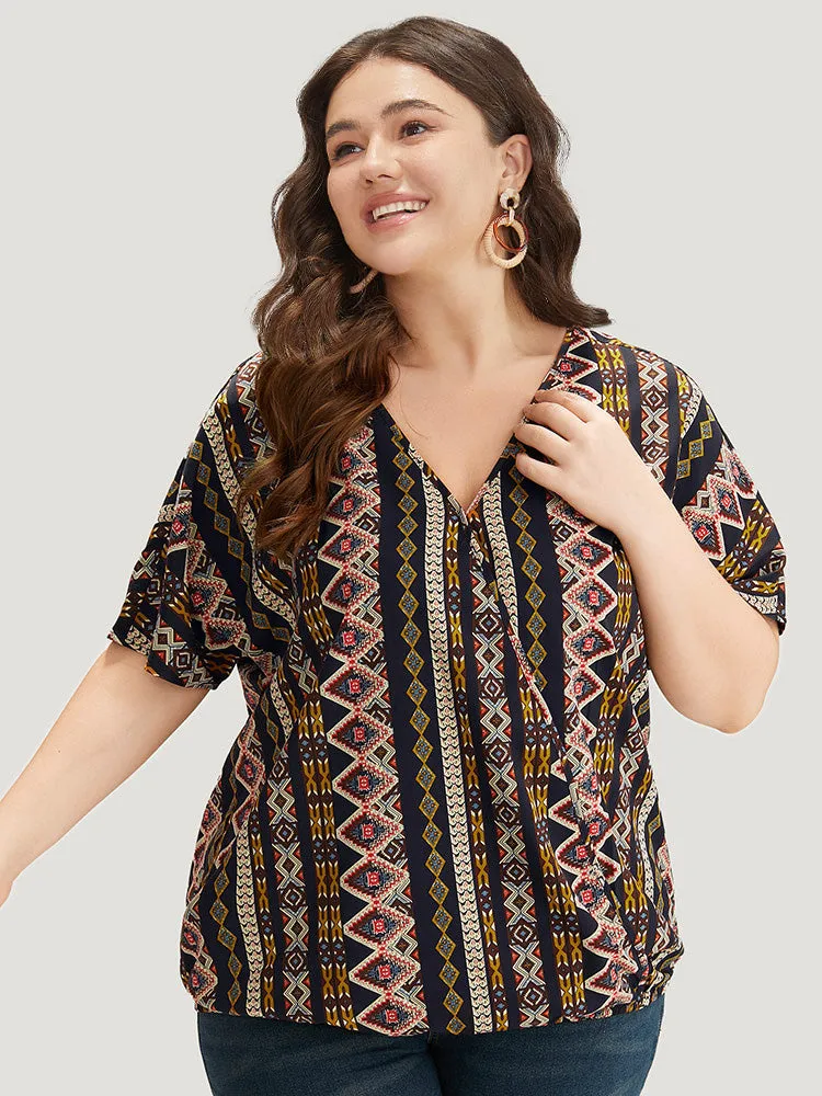 Boho Print V Neck Wrap Blouse sold by Bloomchic product image thumbnail 3