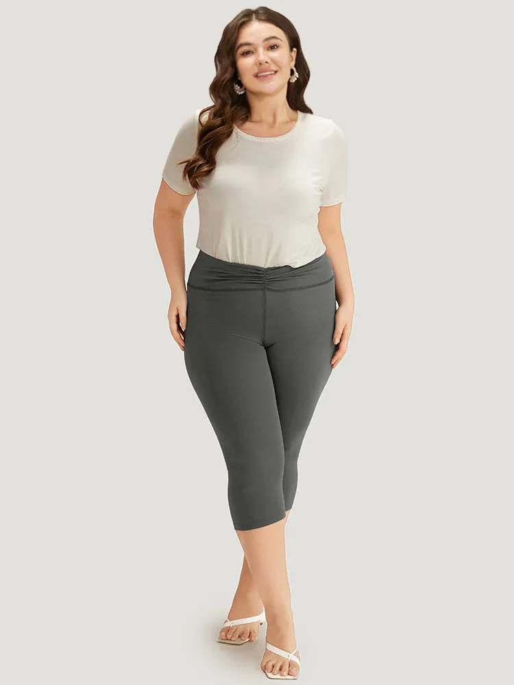Plain Elastic Waist Ruched Skinny Cropped Leggings sold by Bloomchic product image thumbnail 3