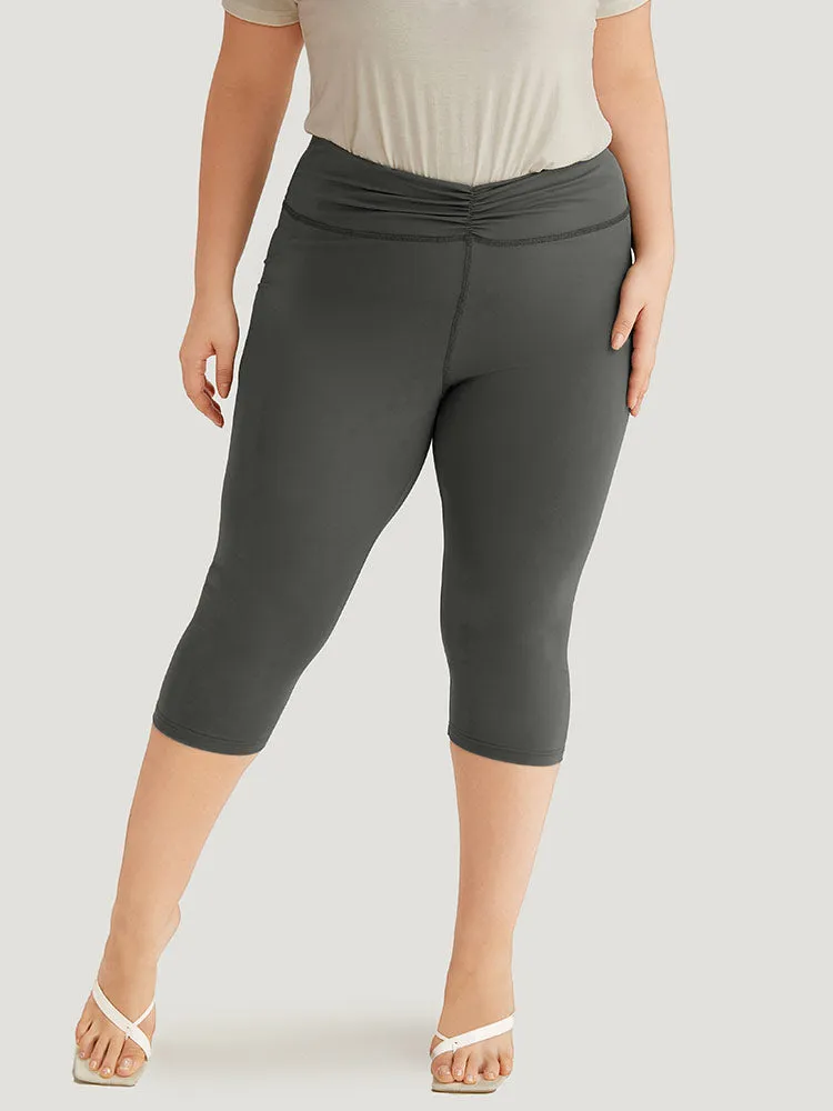 Plain Elastic Waist Ruched Skinny Cropped Leggings sold by Bloomchic