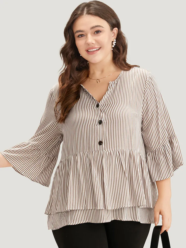 Striped Button Up Ruffles Bell Sleeve Blouse sold by Bloomchic product image thumbnail 4