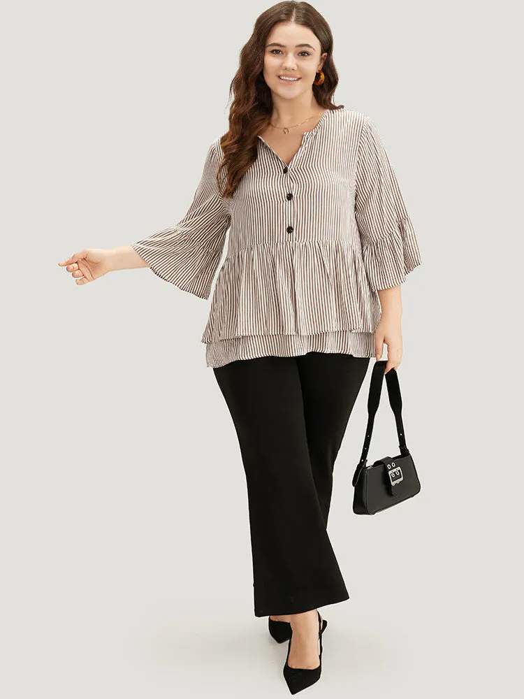 Striped Button Up Ruffles Bell Sleeve Blouse sold by Bloomchic product image thumbnail 5