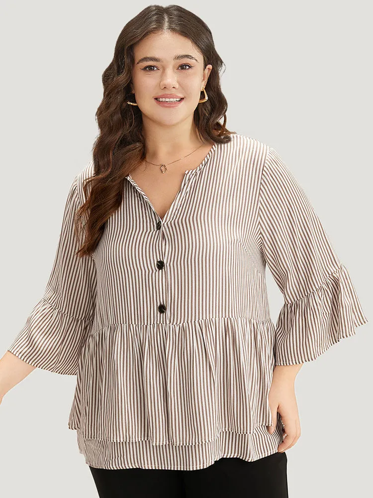 Striped Button Up Ruffles Bell Sleeve Blouse sold by Bloomchic product image thumbnail 2