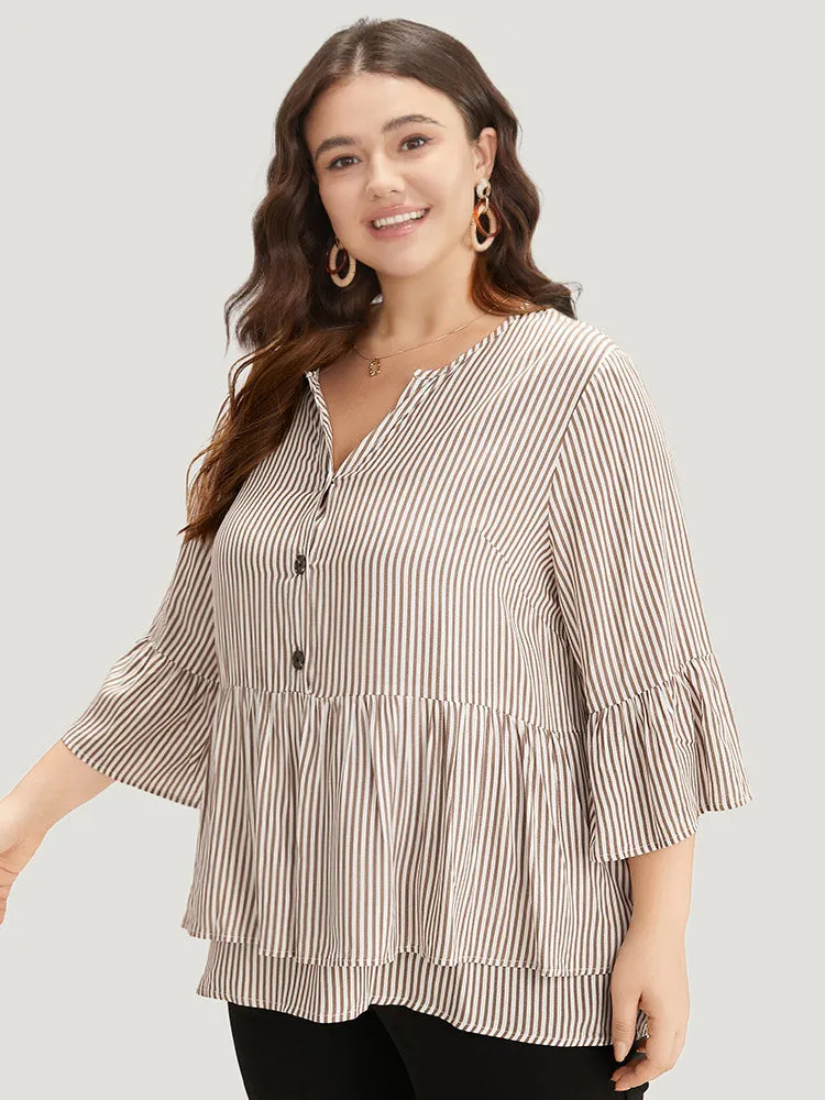 Striped Button Up Ruffles Bell Sleeve Blouse sold by Bloomchic product image thumbnail 3
