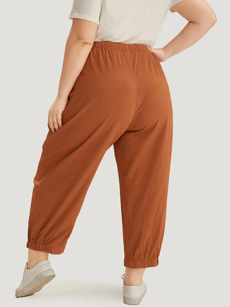 Plain Texture Pocket Elastic Waist Gathered Pants sold by Bloomchic product image thumbnail 5