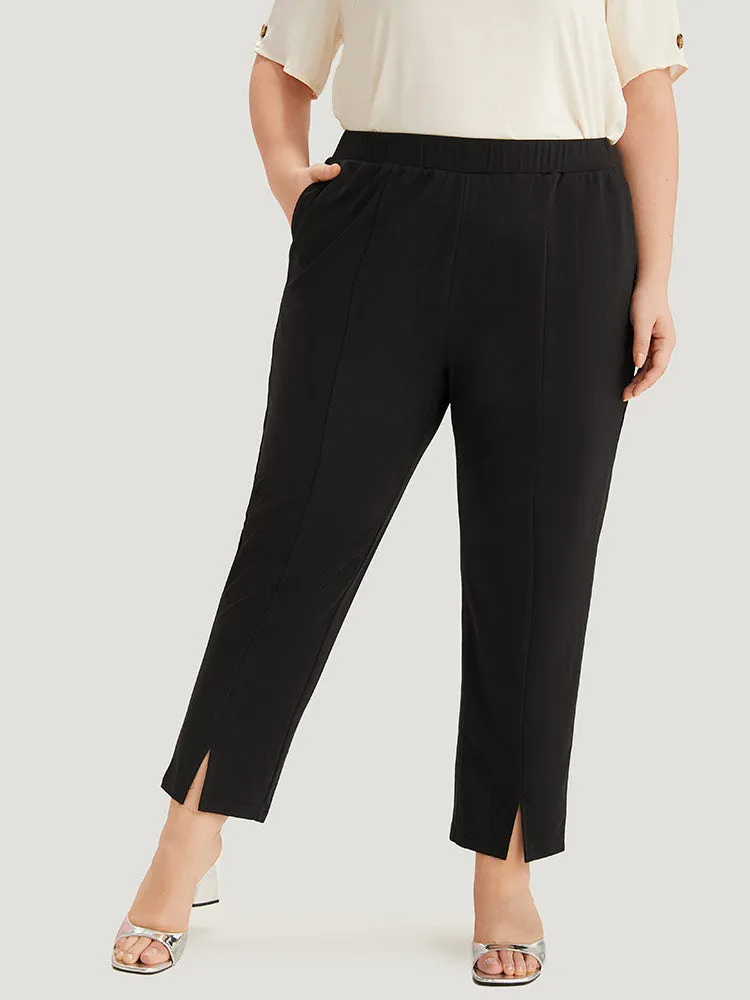 Plain Split Hem Pocket Elastic Waist Pants sold by Bloomchic